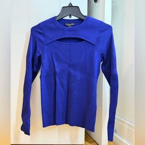 Blue Ribbed Long Sleeve Top